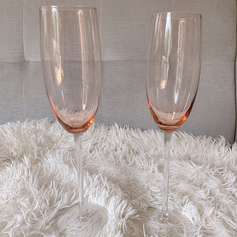 Pair of vintage pink glass champagne flutes
